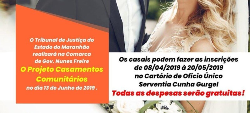 Faltam poucos dias para encerrar as inscrições para o Casamento Comunitário em Governador Nunes Freire