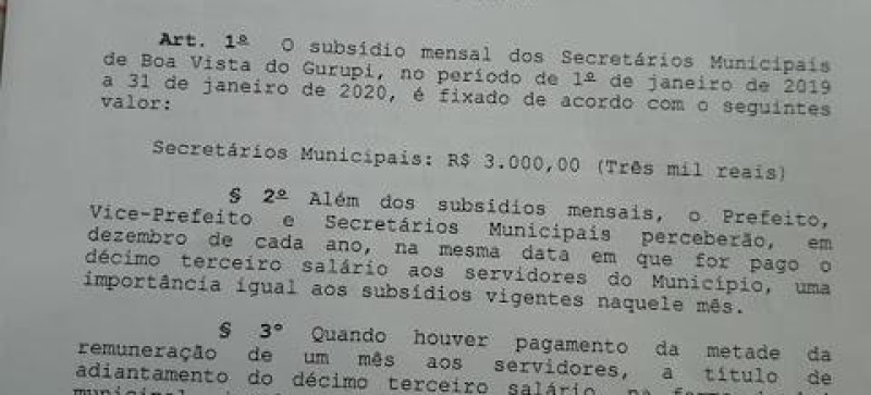 Projeto de Lei estabelece novo salário dos secretários municipais de Boa Vista do Gurupi