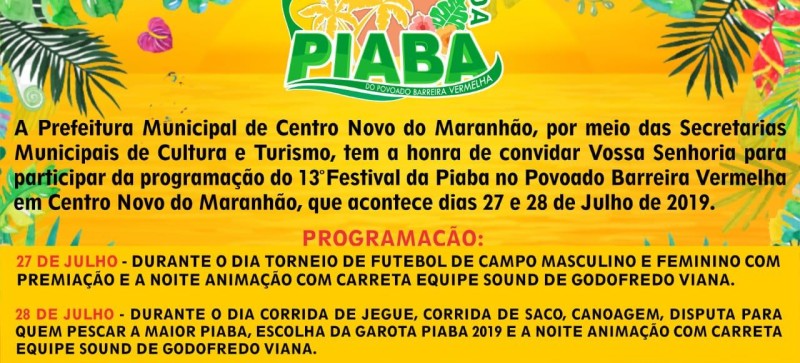 13º Edição do Festival do Piaba acontecerá neste sábado, 27