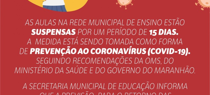 Prefeitura de Junco do Maranhão suspendeu as aulas na Rede Municipal de Ensino