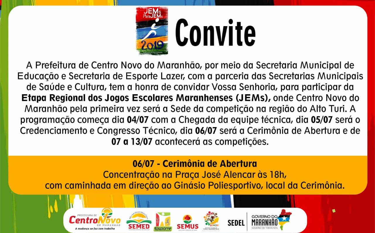 Abertura dos Jogos Escolares acontecerá no próximo sábado (06) em Centro Novo do Maranhão