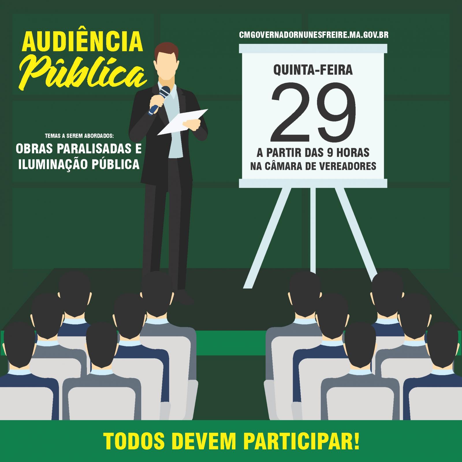 Câmara de Vereadores de Governador Nunes Freire promoverá audiência pública nesta quinta, 29
