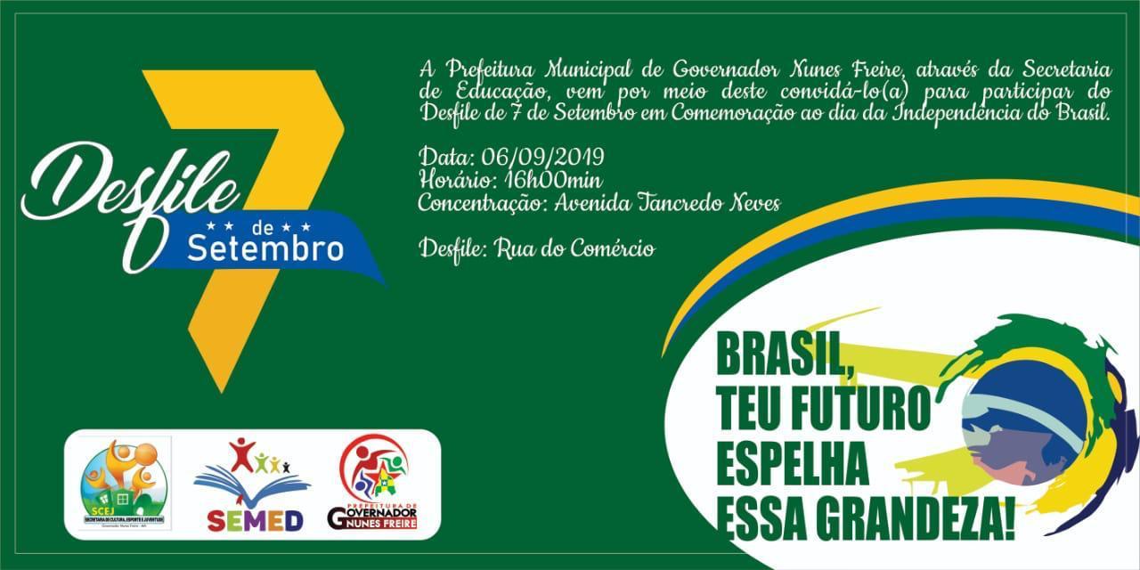 Em Governador Nunes Freire, Desfile Cívico acontecerá nesta sexta-feira, 6
