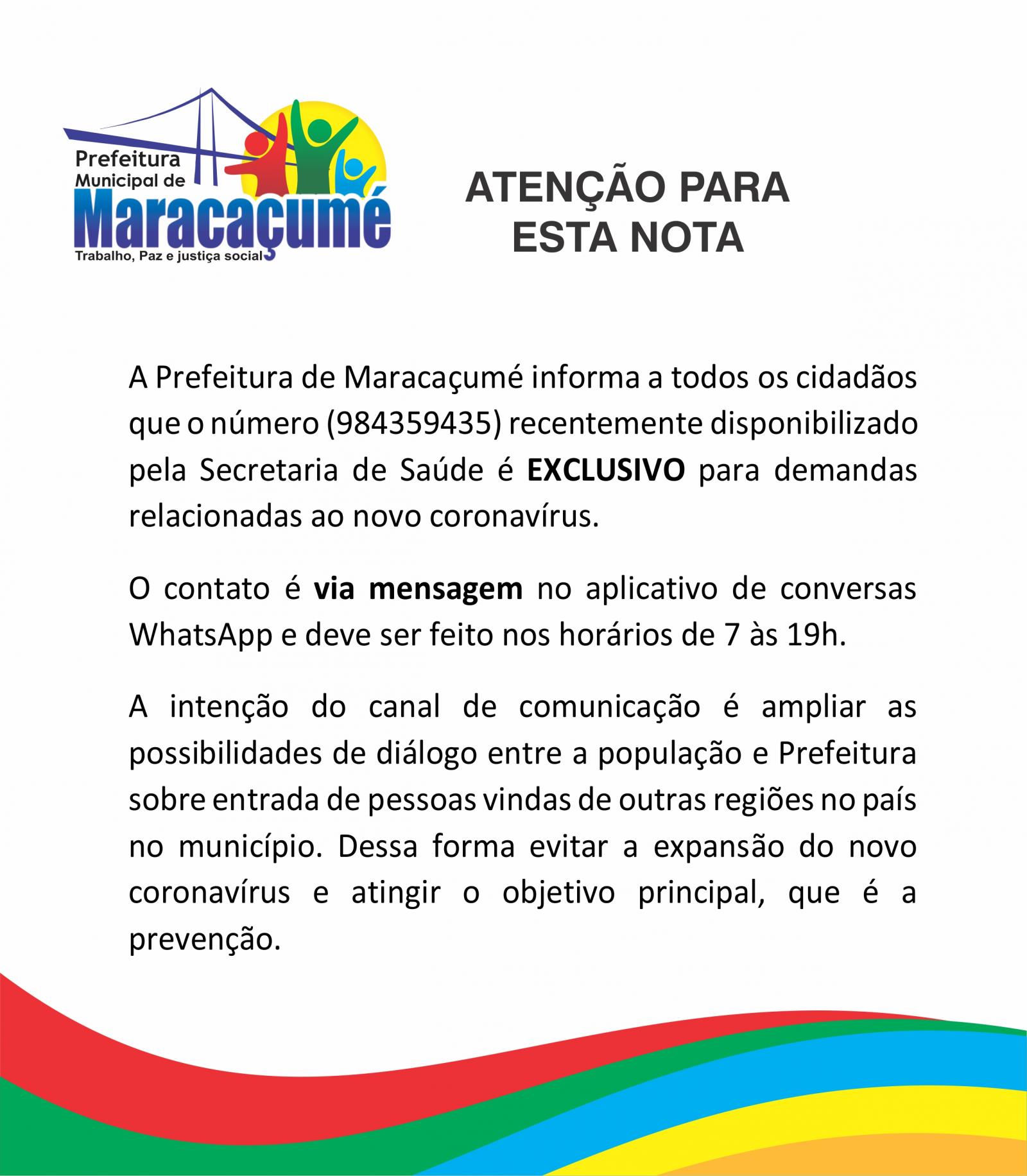 A Prefeitura de Maracaçumé divulga nota para explicar como deve ser informada a entrada de pessoas de outras regiões no município