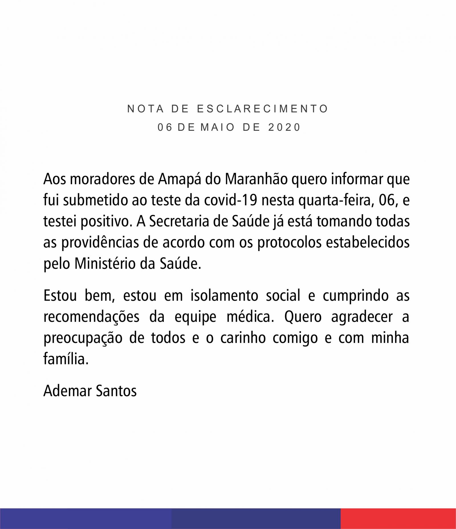 Ademar Santos testa positivo para covid-19